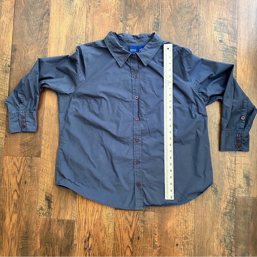 Basic Editions Heathered Blue Button Down Top, Pl… - image 7